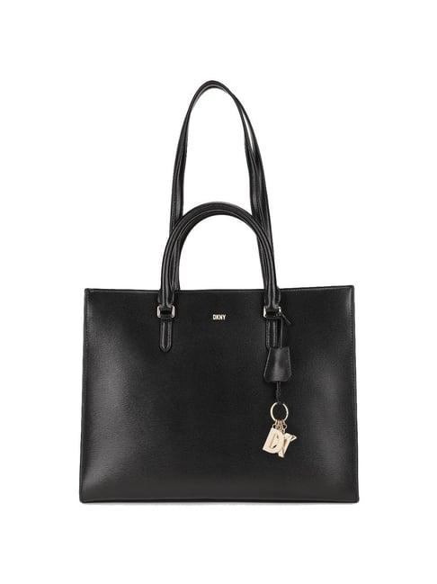 dkny black leather solid tote handbag