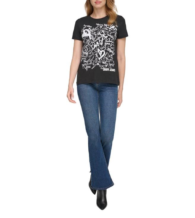 dkny black printed regular fit t-shirt