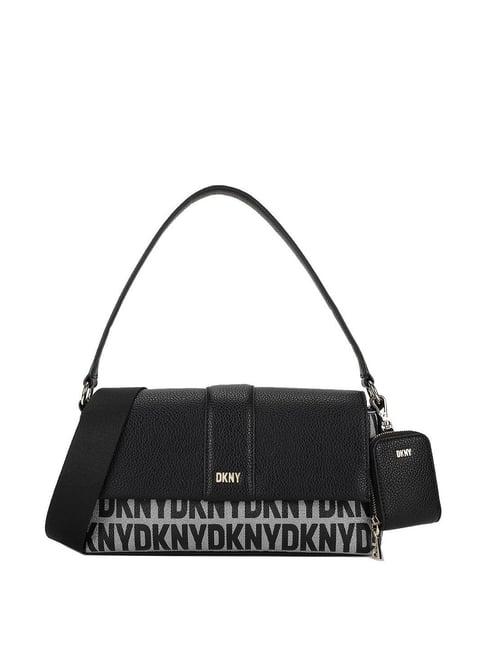 dkny black pvc printed sling handbag