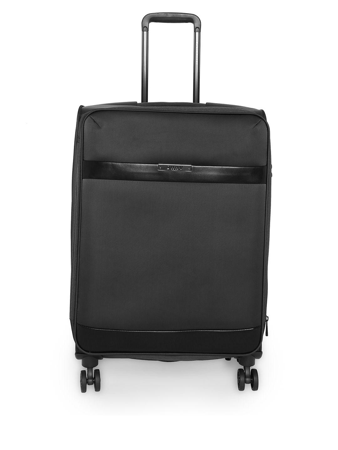 dkny black solid mens ace soft-sided large trolley suitcase