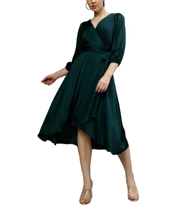 dkny green fashion flaired fit dress