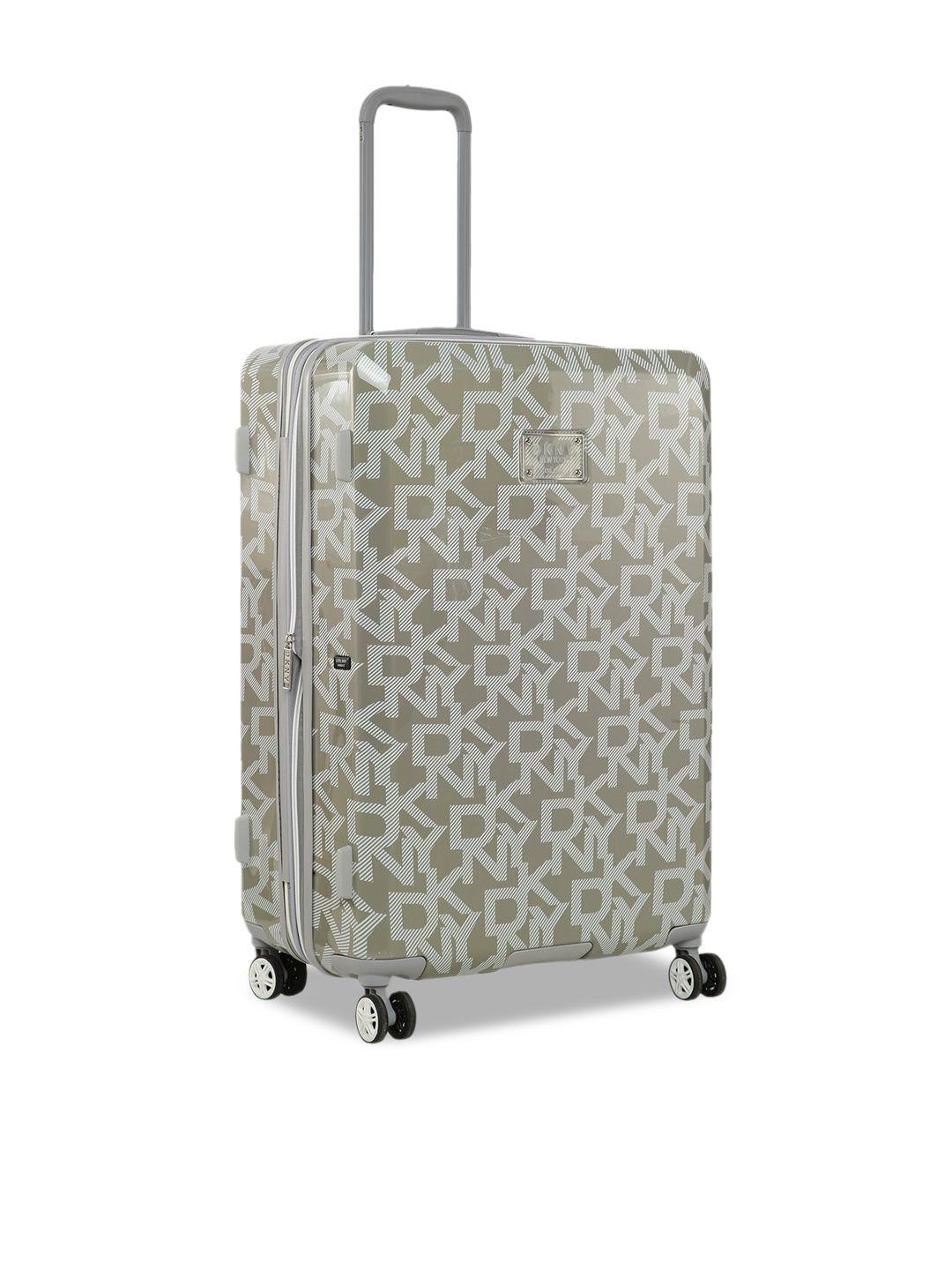 dkny grey & white printed hard-sided medium trolley suitcase