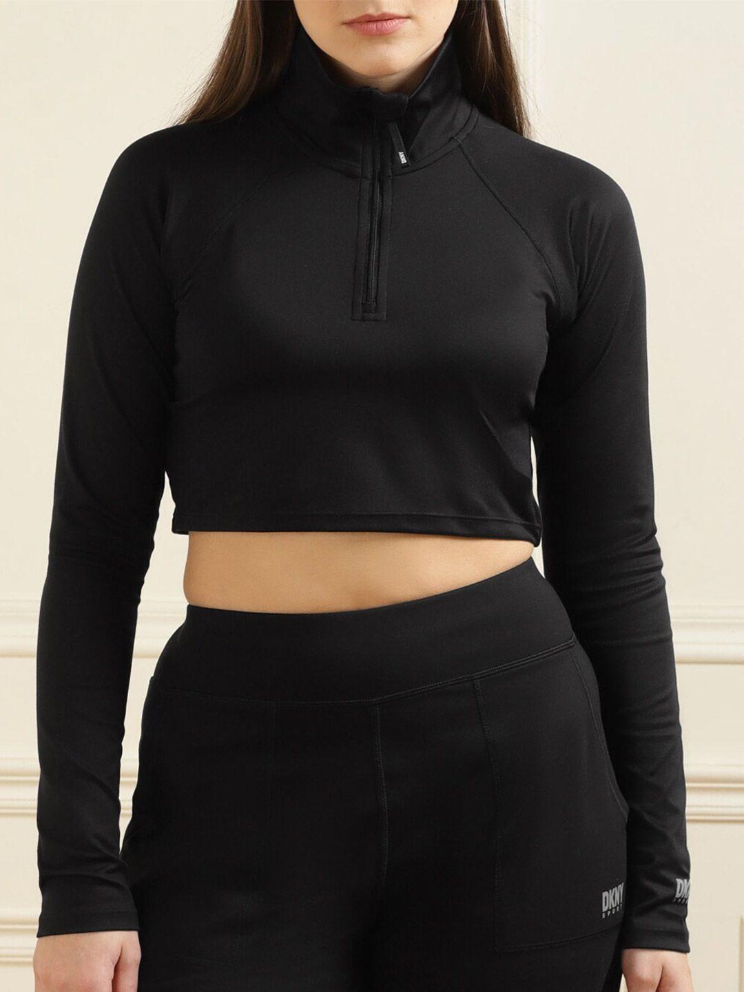 dkny high neck half zipper cropped pullover sweatshirt