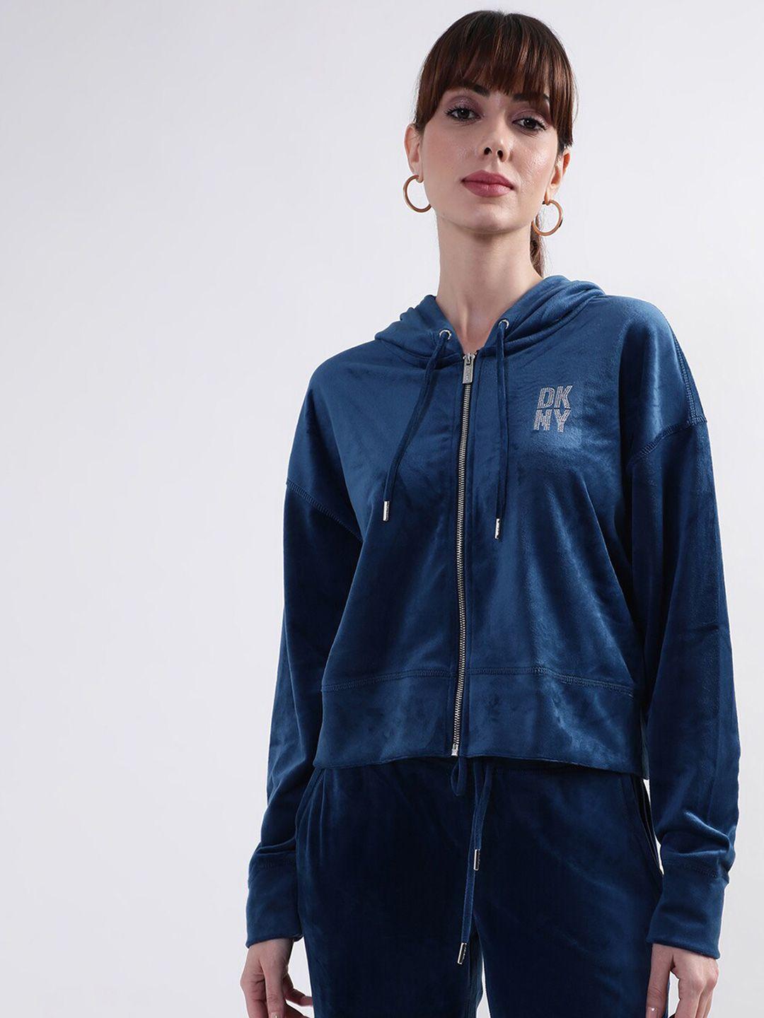 dkny hooded front open sweatshirt