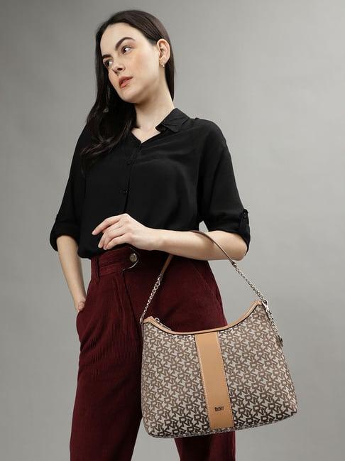 dkny neutral polyester printed hobo shoulder handbag