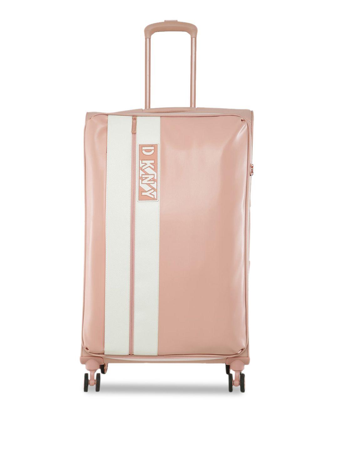 dkny pink solid hard-sided large trolley suitcase