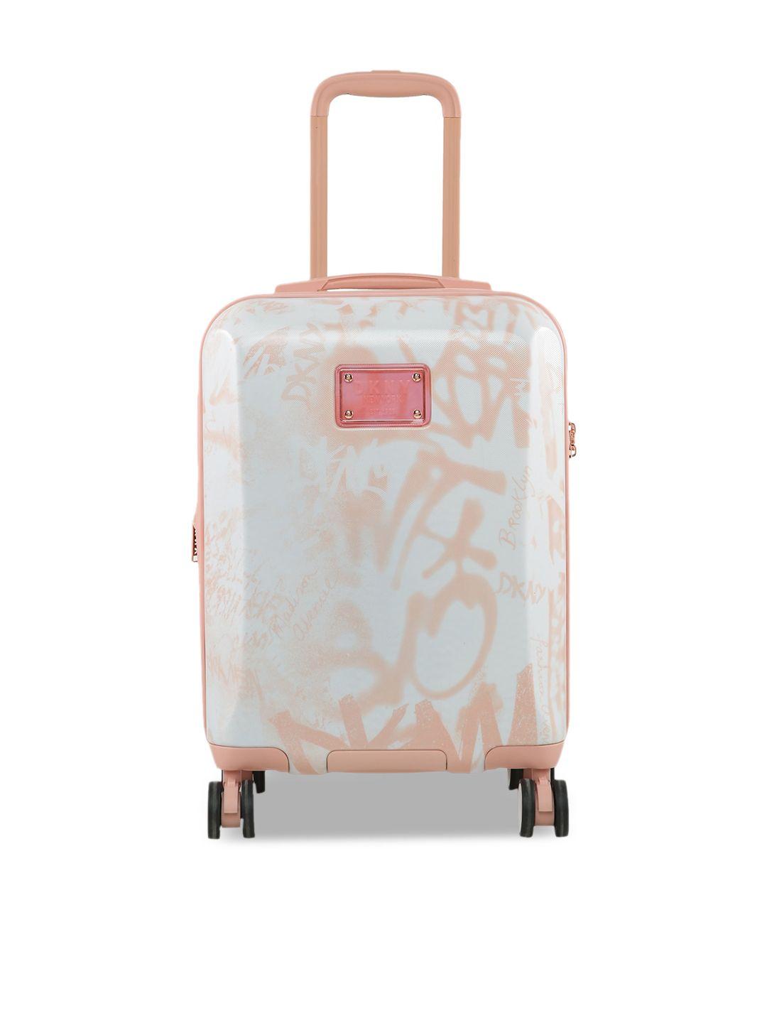 dkny rebellion range white & venus rose color hard case abs pc film cabin size luggage