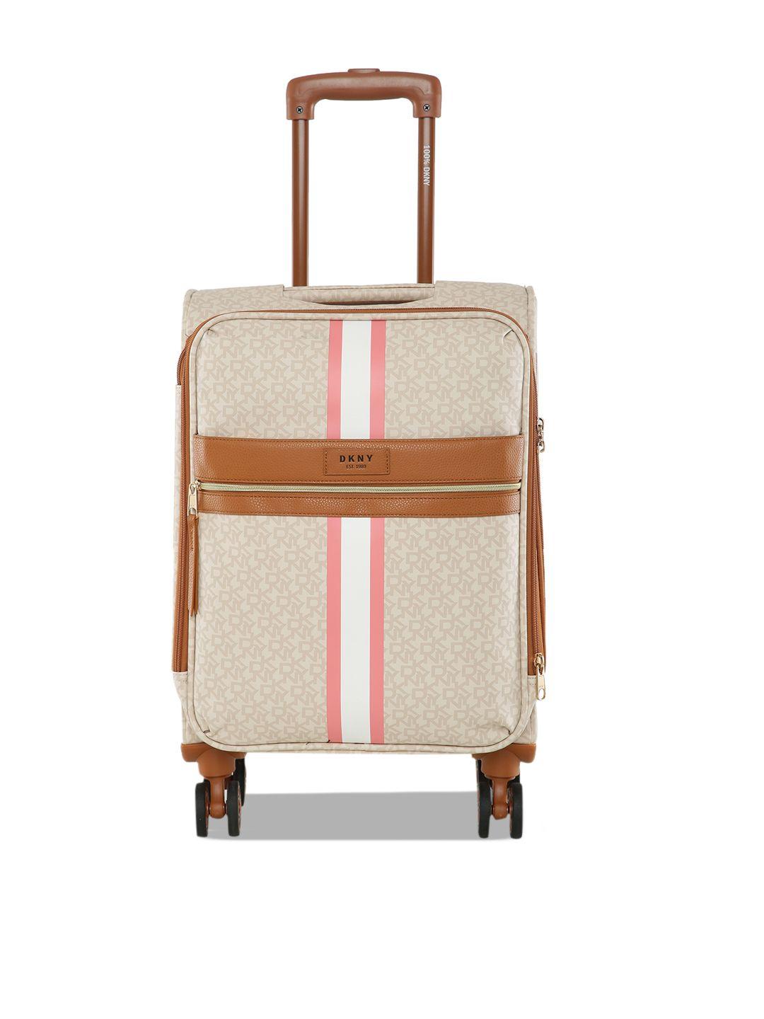 dkny signature stripe cream polyester soft 21 cabin size trolley