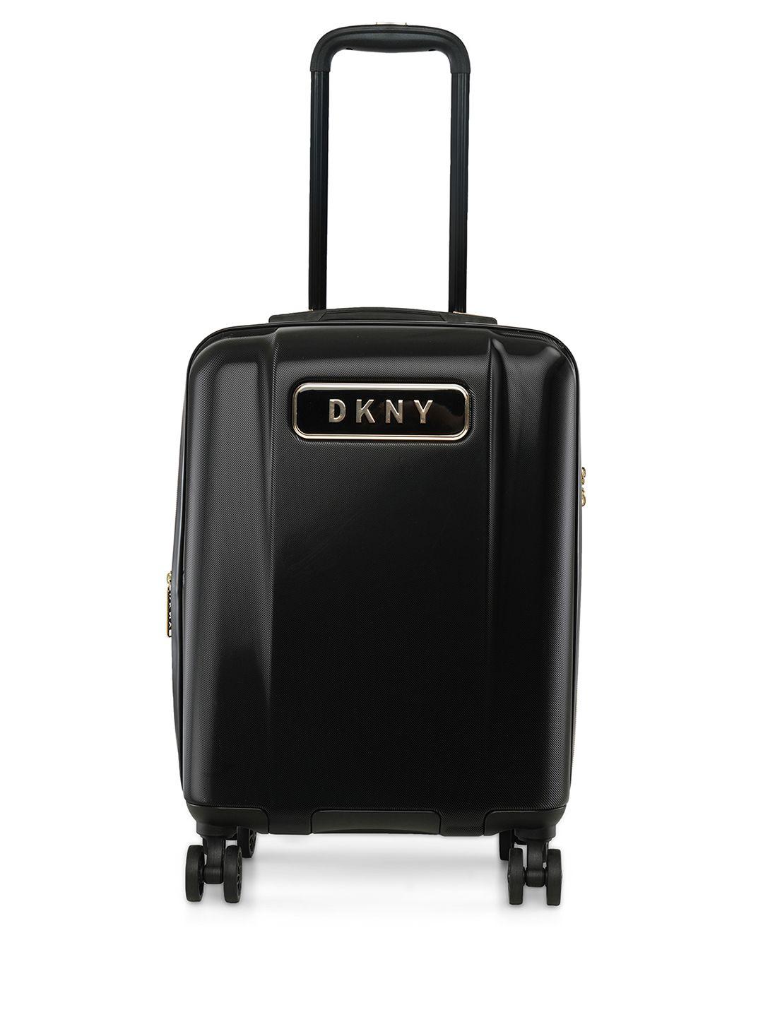 dkny six four one range black & gold color hard case abs / pc cabin size luggage