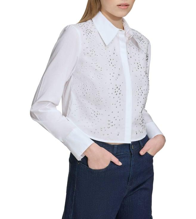 dkny white embellished regular fit shirt