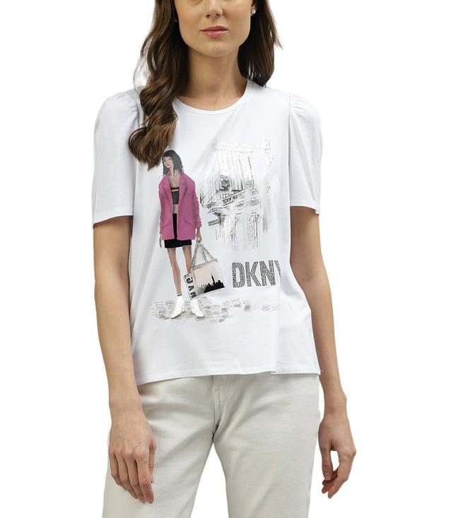 dkny white fashion printed regular fit top