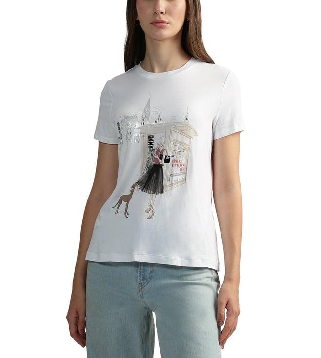 dkny white printed regular fit t-shirt