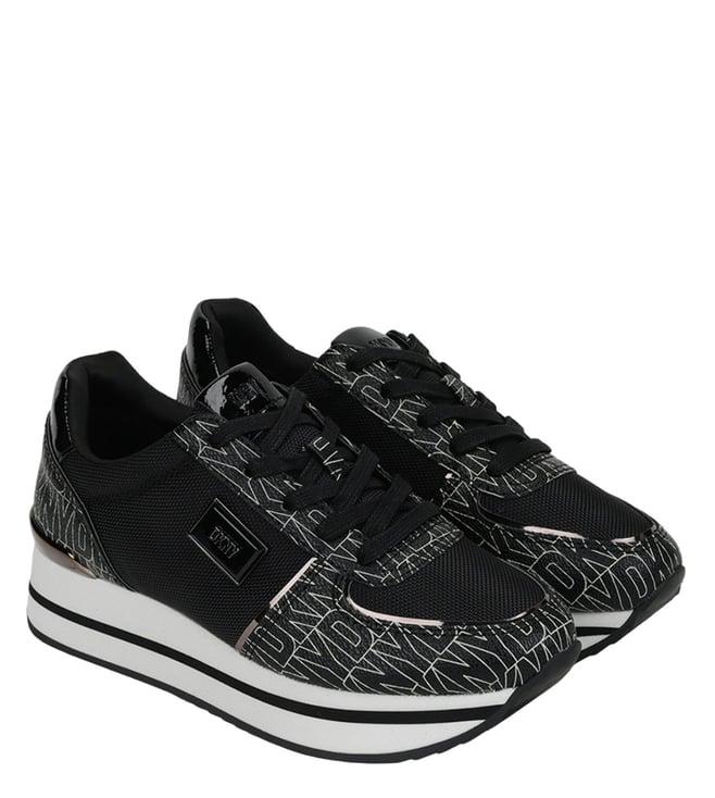 dkny women's round toe lace up black & grey sneakers