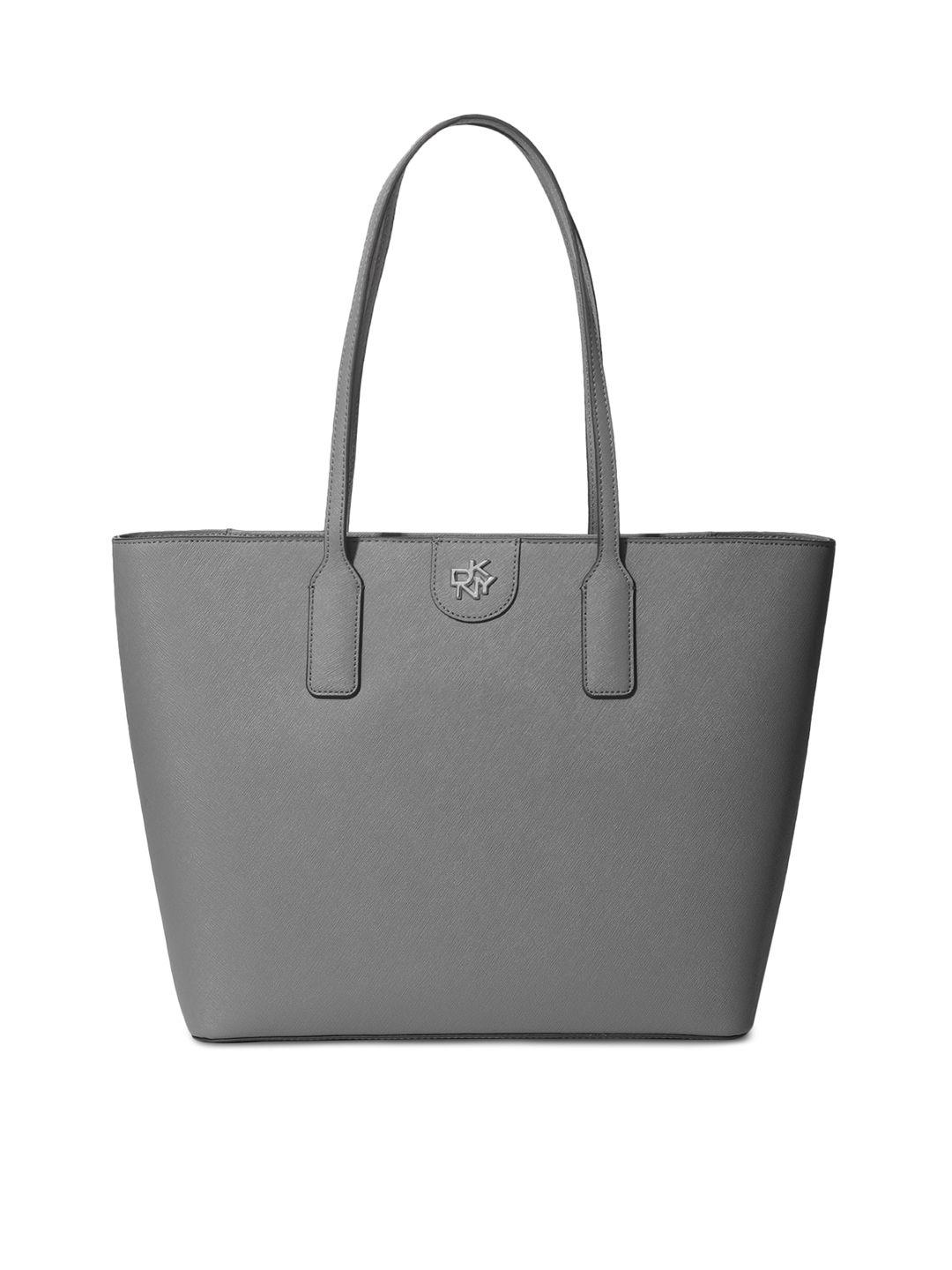 dkny women grey leather structured tote bag