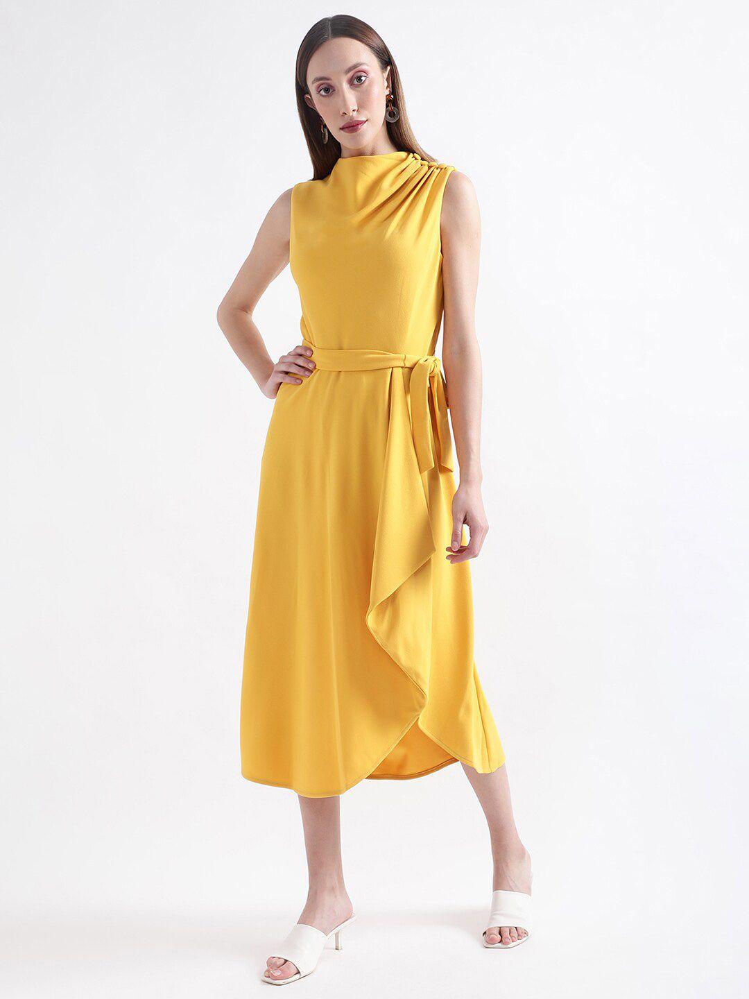 dkny yellow a-line midi dress