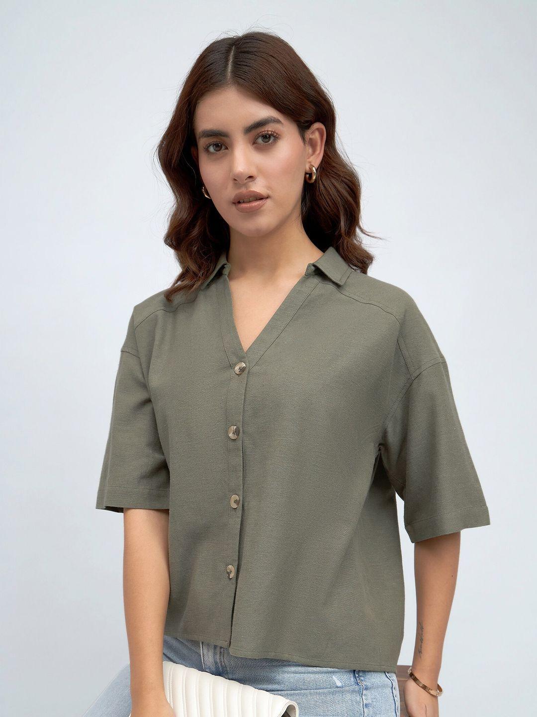 dl woman drop-shoulder sleeves cotton casual shirt