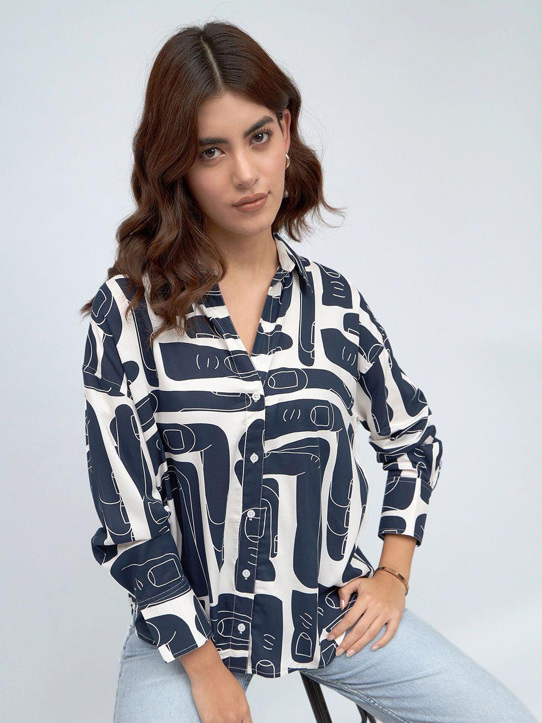 dl woman abstract printed drop-shoulder sleeves oversized casual shirt