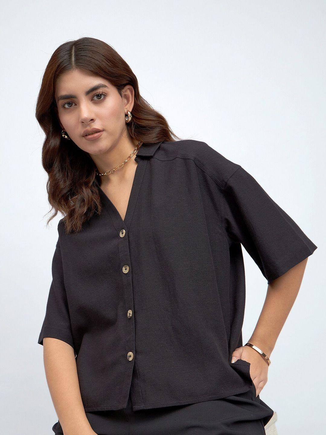 dl woman drop-shoulder sleeves relaxed fit cotton casual shirt