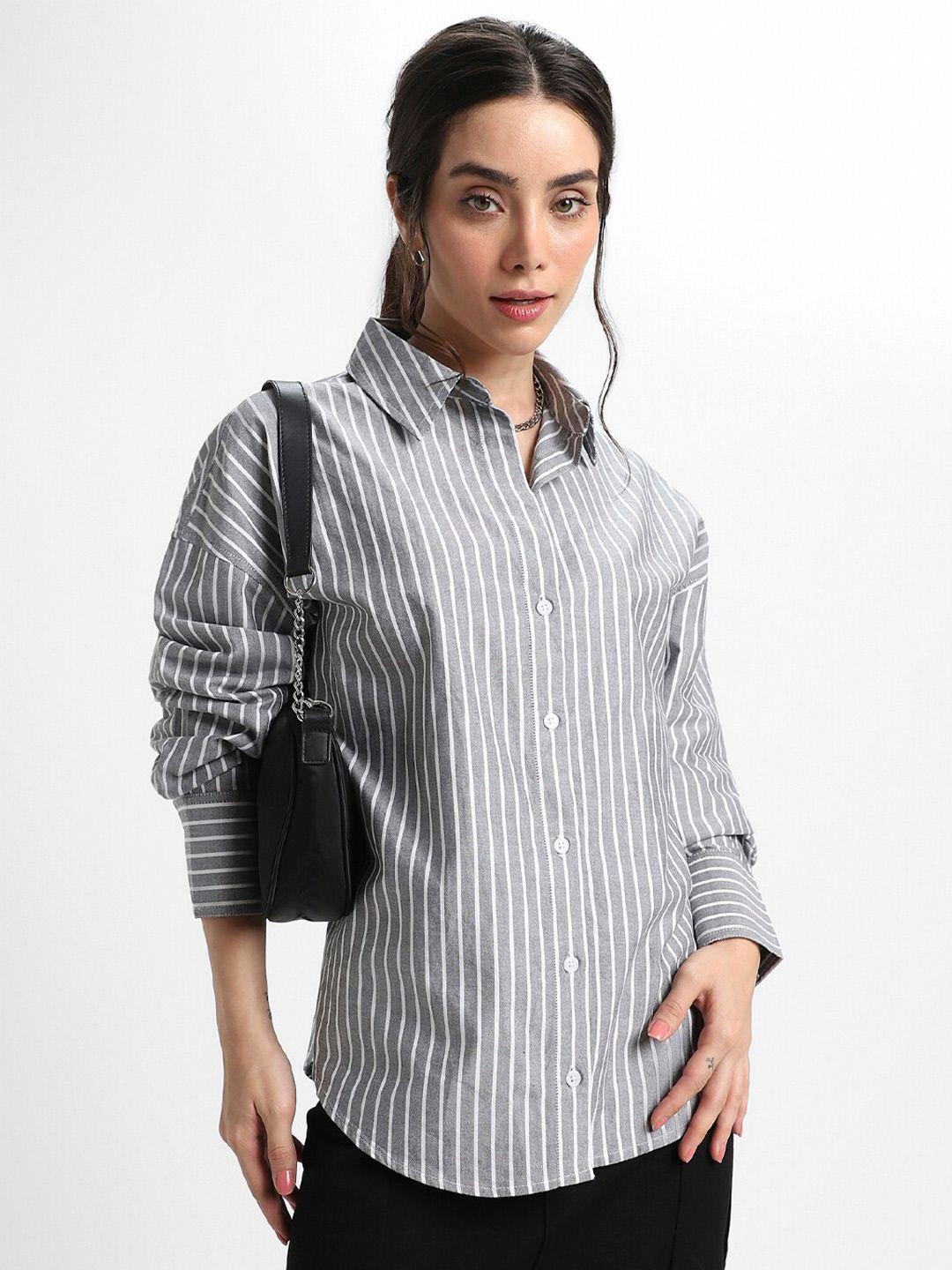 dl woman oversized vertical striped oxford weave pure cotton casual shirt