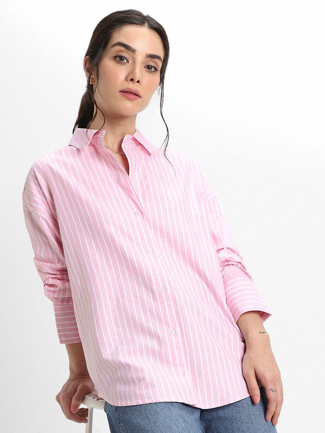 dl woman oversized vertical striped oxford weave pure cotton casual shirt