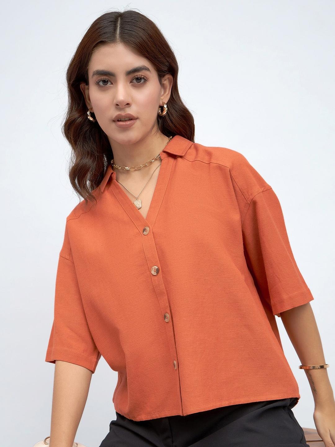 dl woman relaxed fit spread collar cotton casual shirt