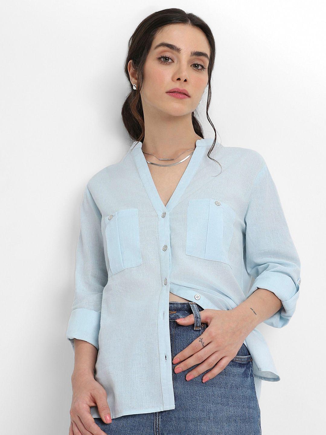 dl woman roll-up sleeves cotton shirt style top