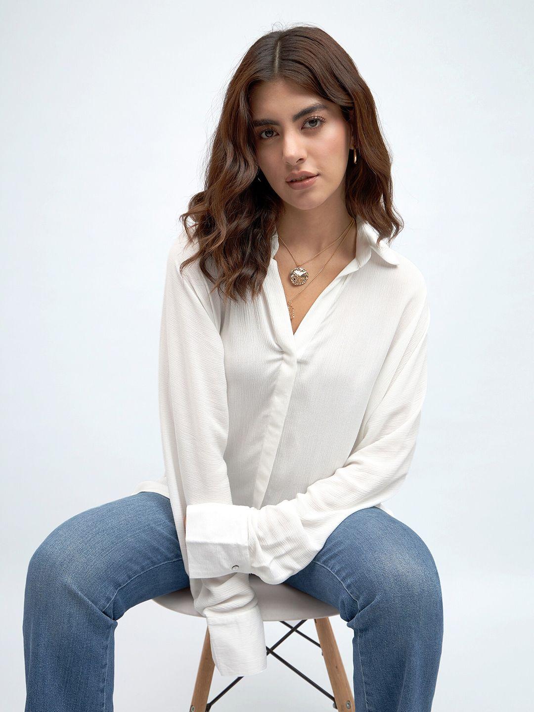 dl woman self design raglan sleeves oversized casual shirt