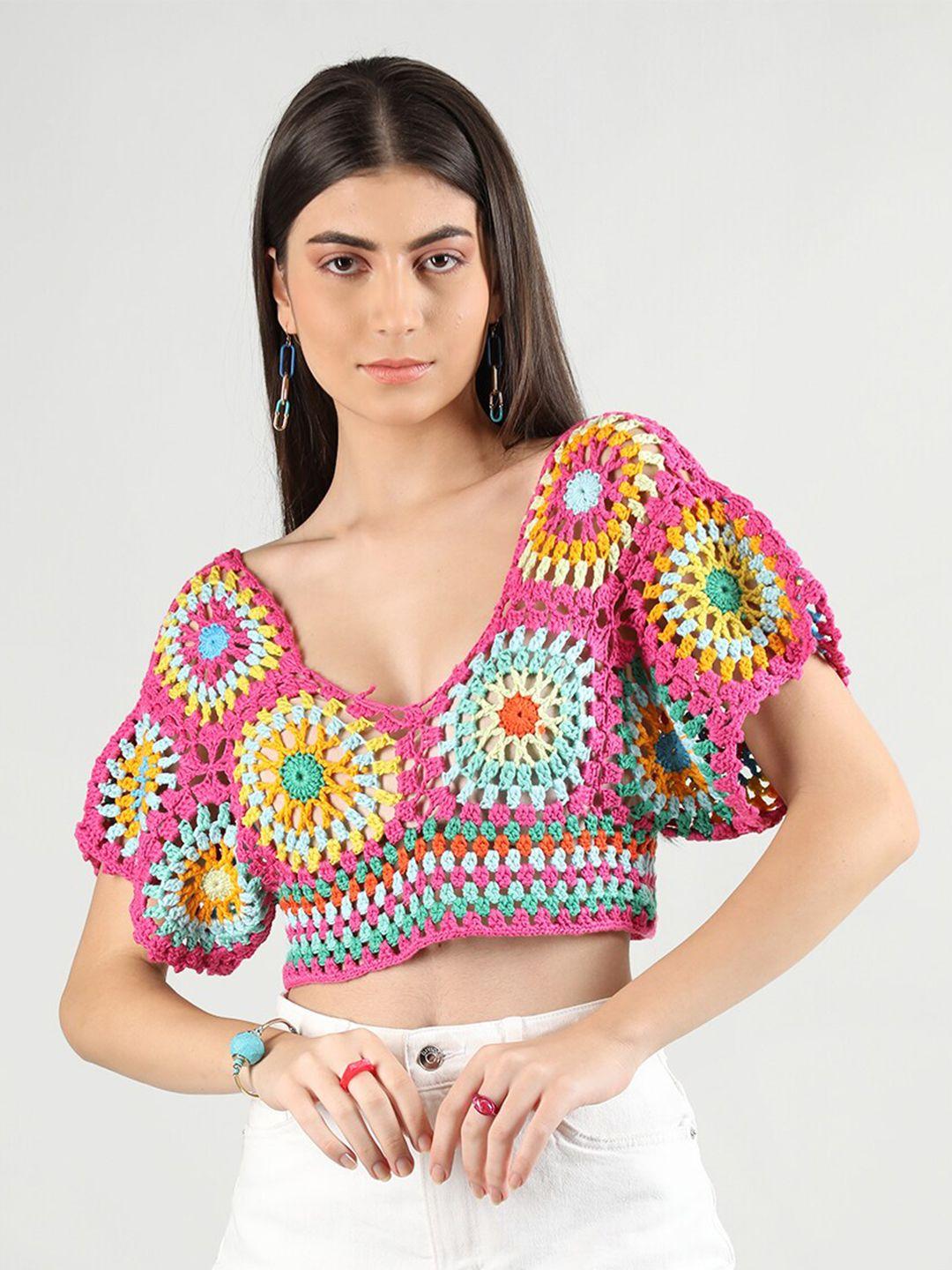 dlanxa floral self-design crochet top