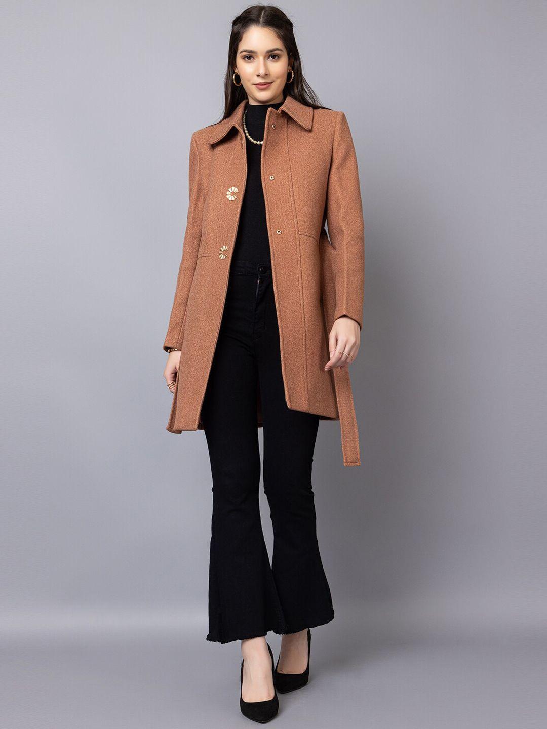 dlanxa belted single-breasted woollen overcoat