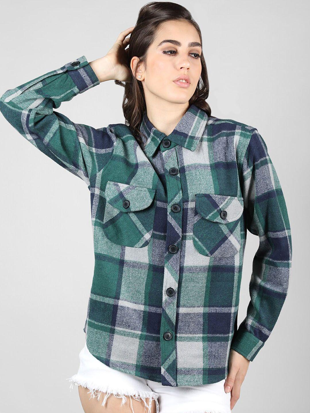 dlanxa checked spread collar coat