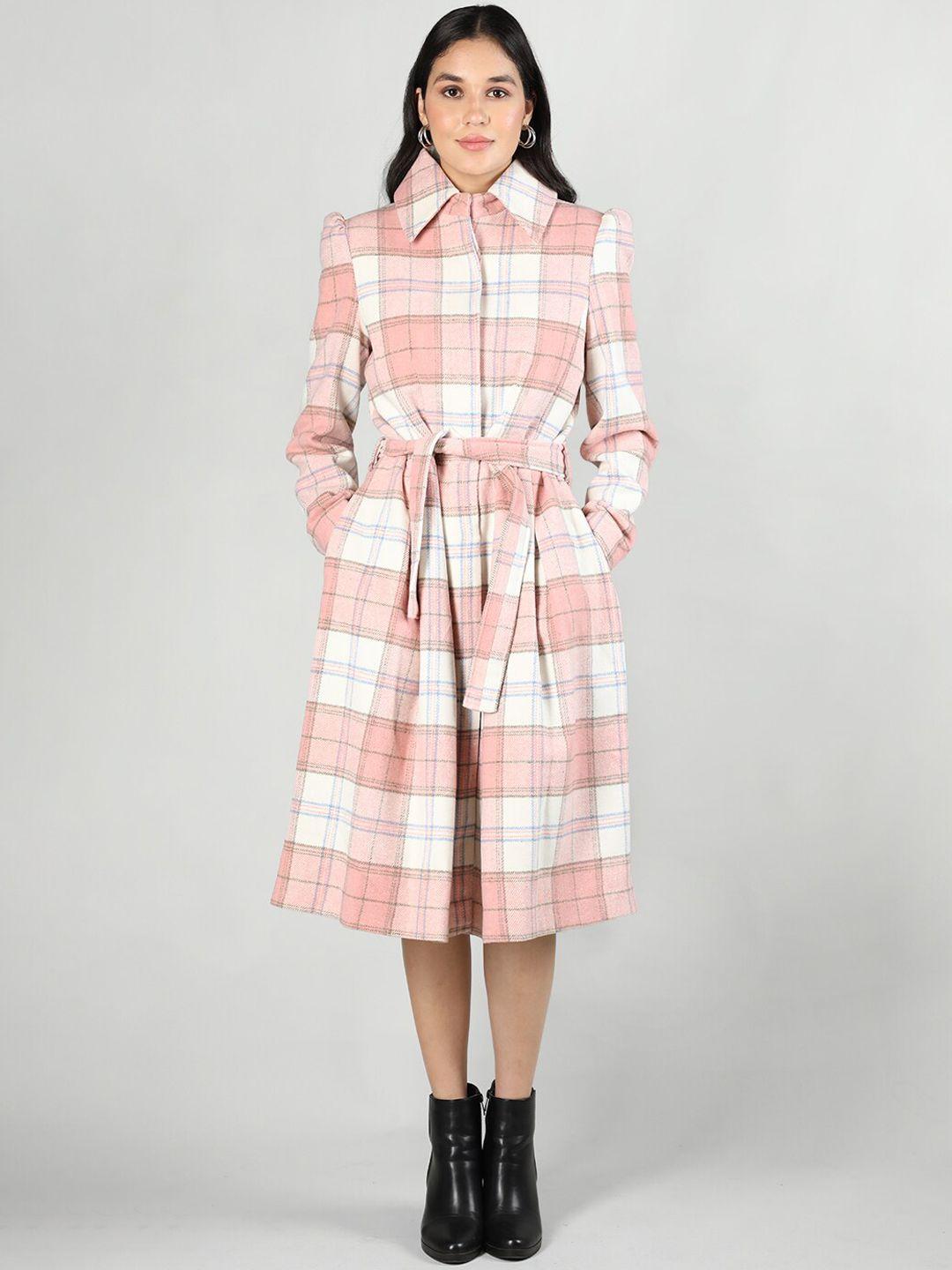 dlanxa checked spread collar overcoat