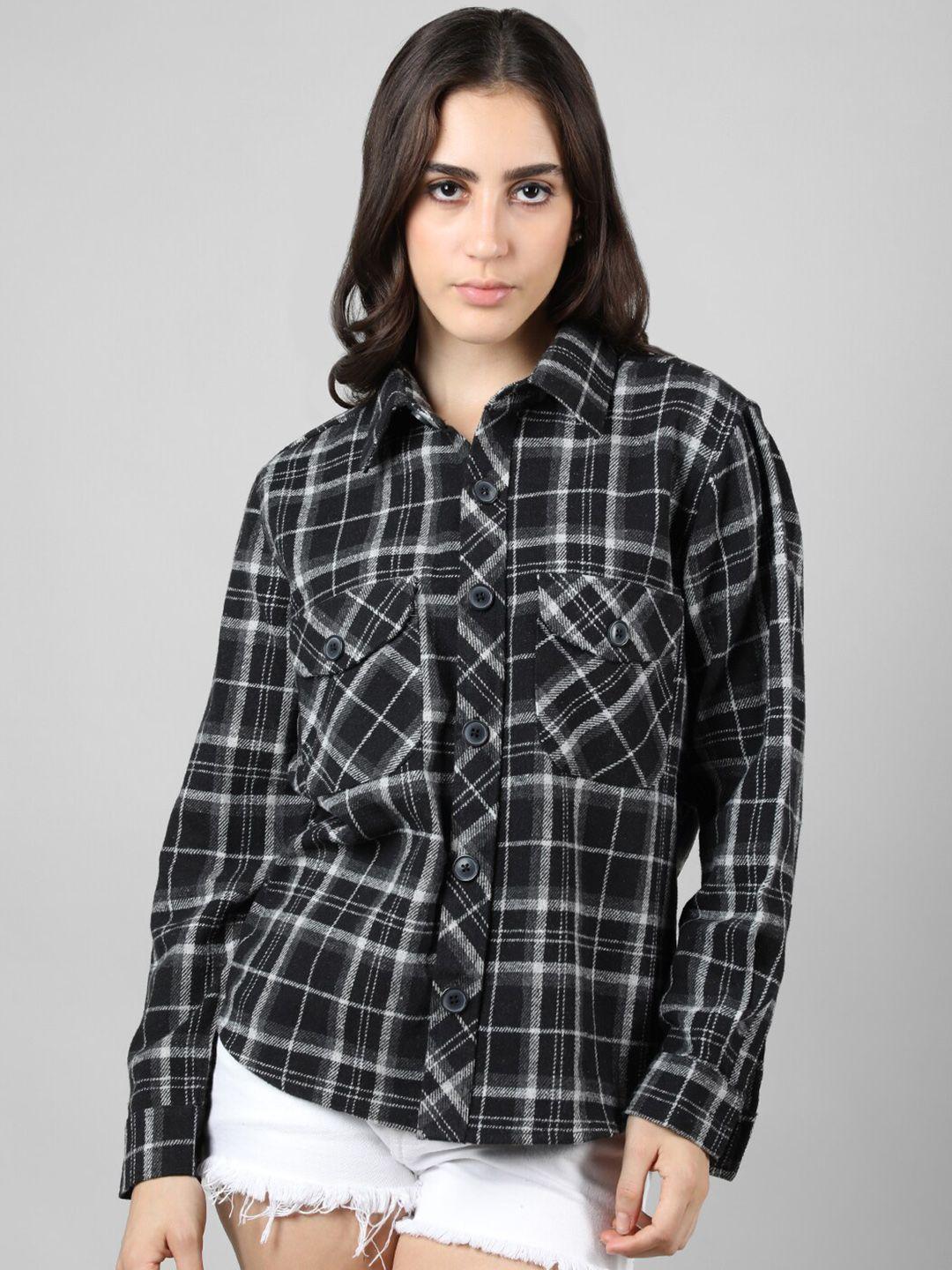 dlanxa checked spread collar single-breasted overcoat