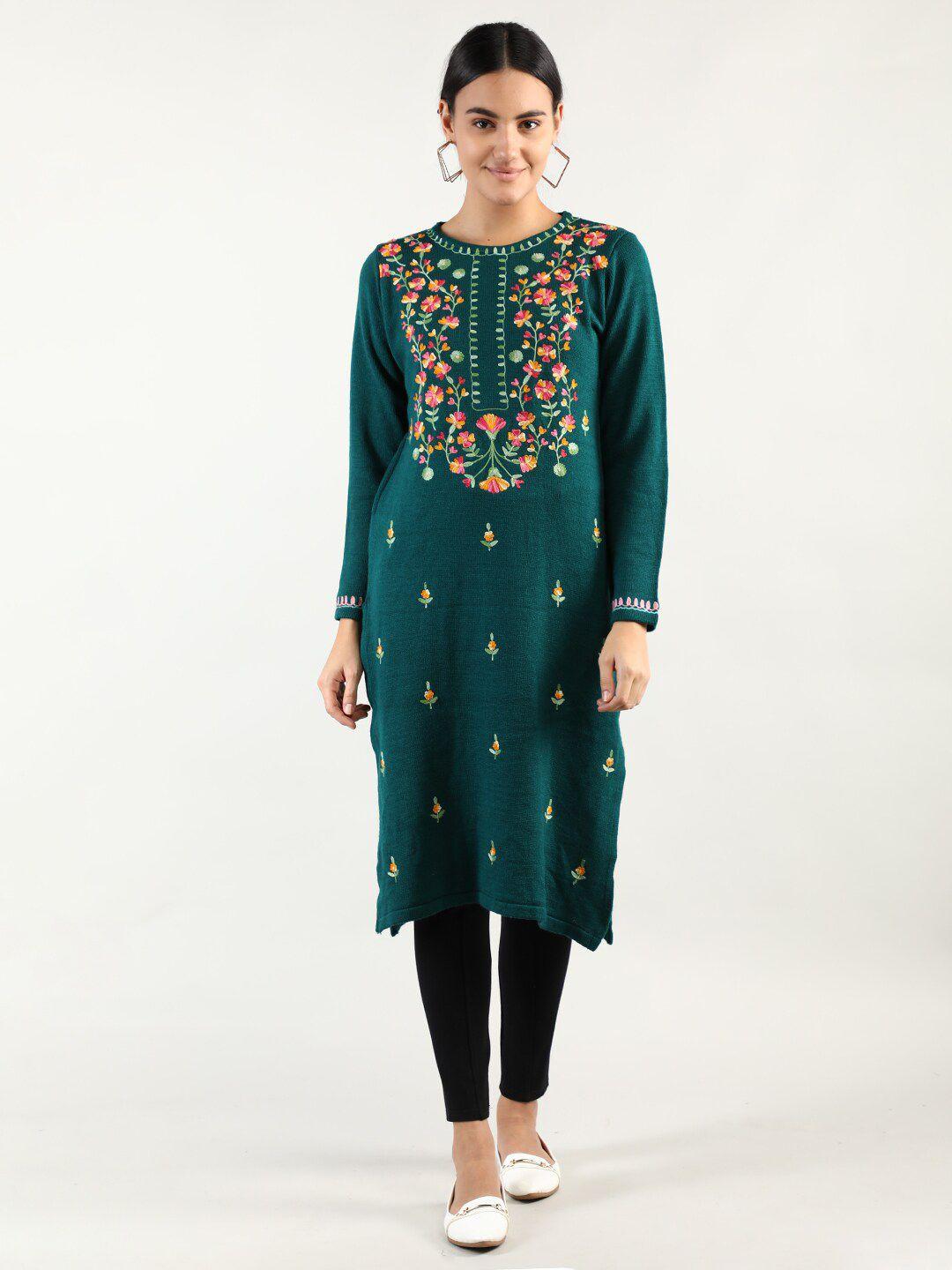 dlanxa floral embroidered wool kurta