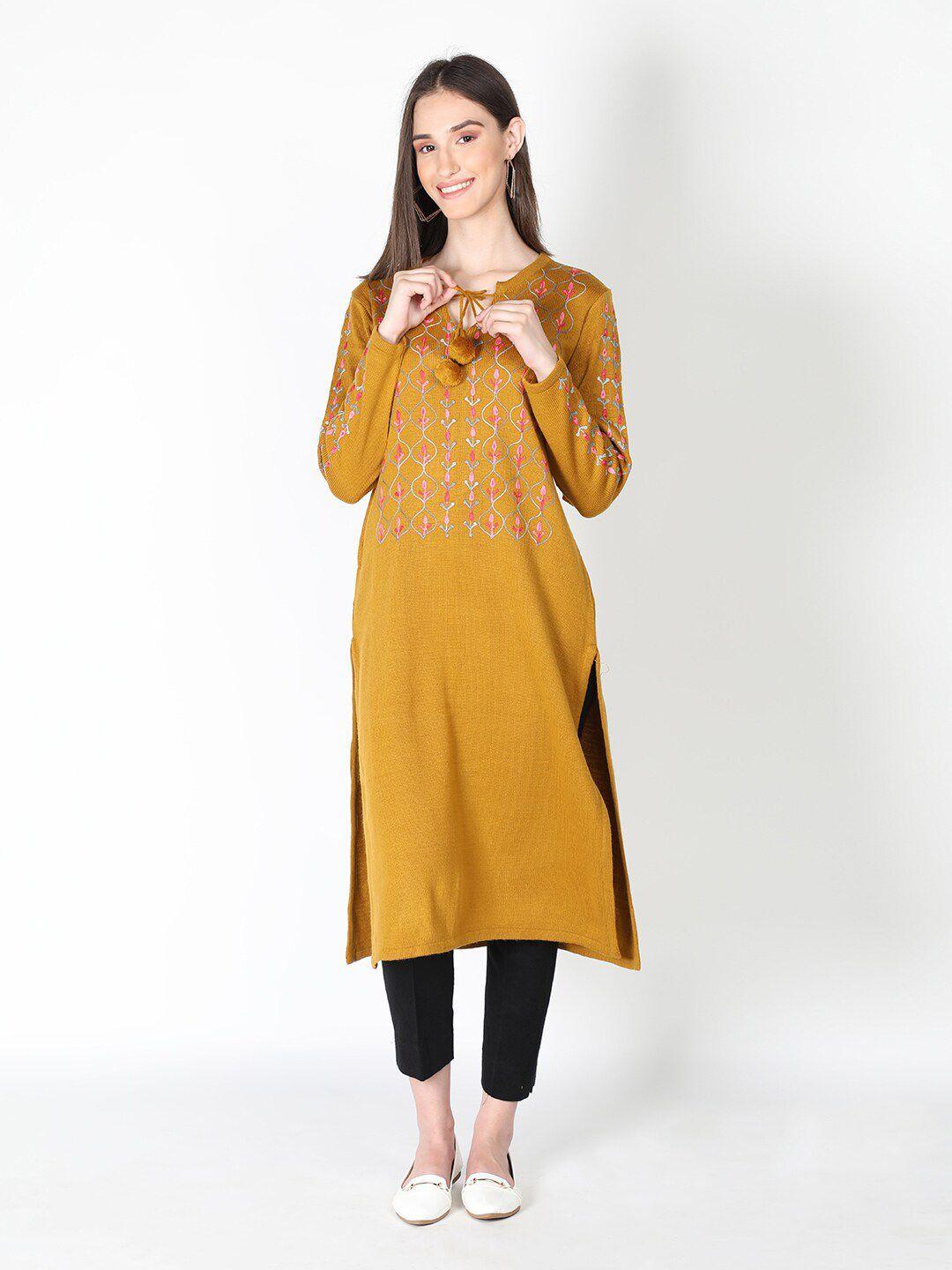 dlanxa floral embroidered woolen kurta