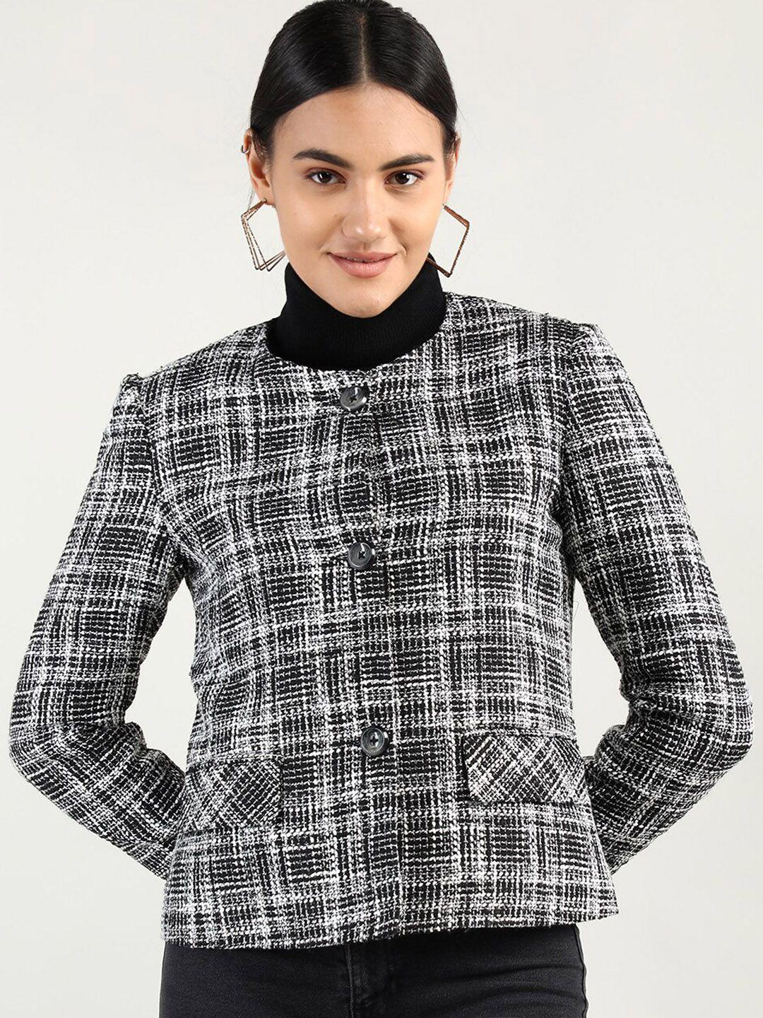 dlanxa women black & white checked overcoats