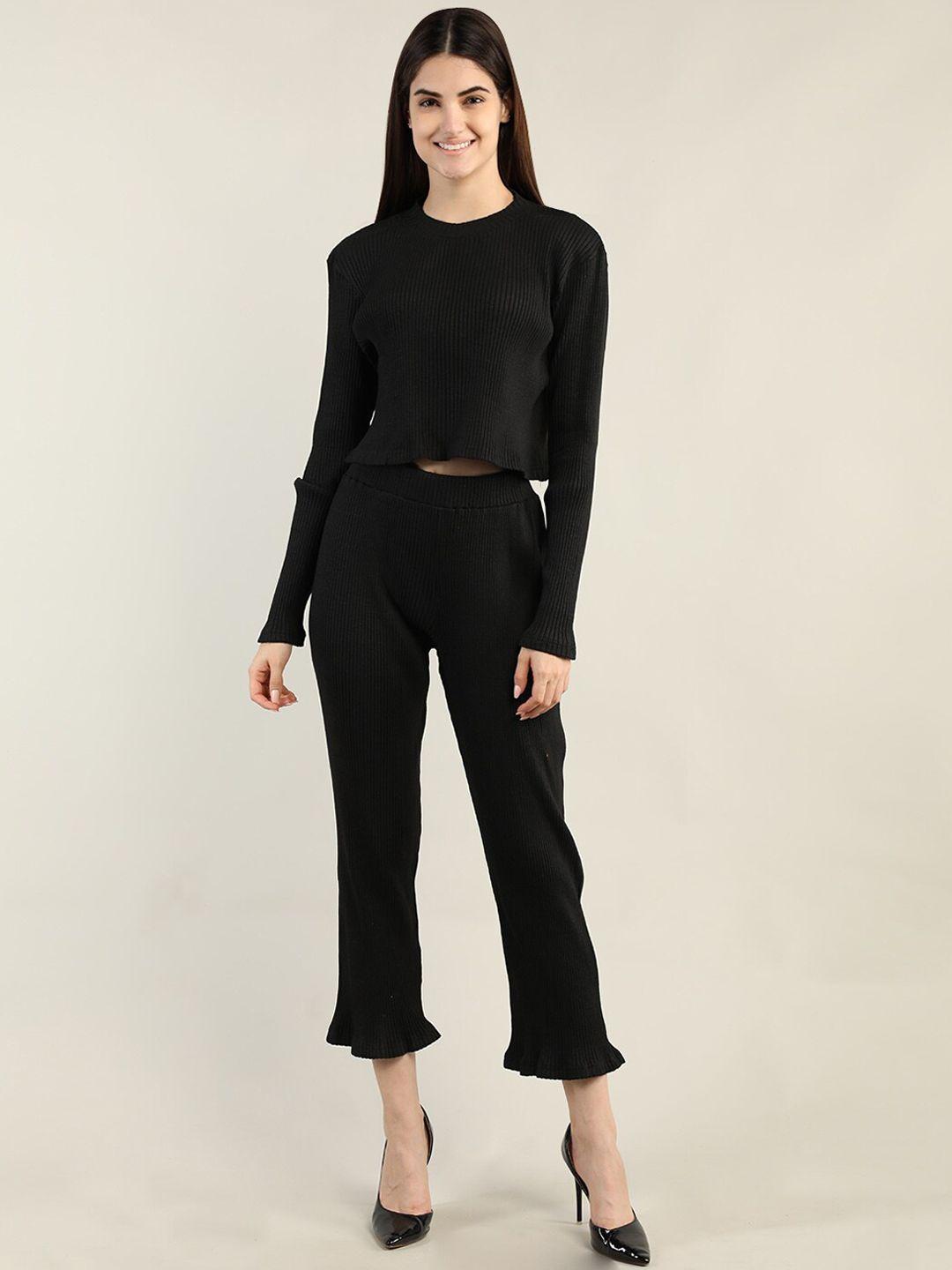 dlanxa women black solid top & trouser co-ords