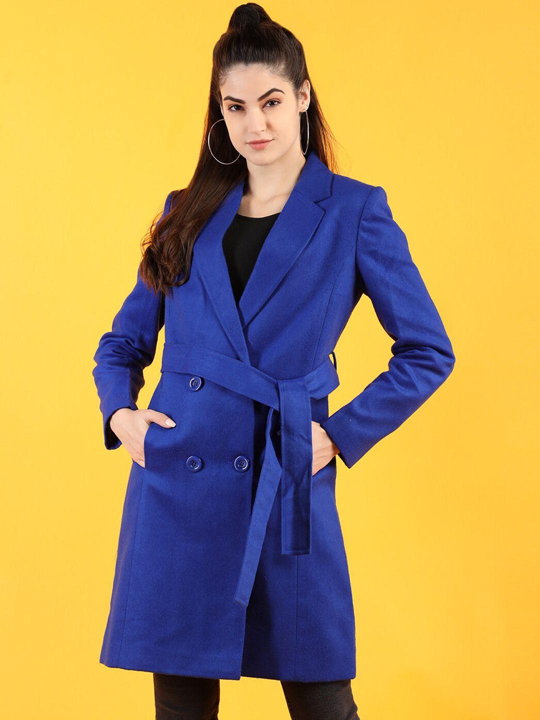 dlanxa women blue solid winter trenchcoat