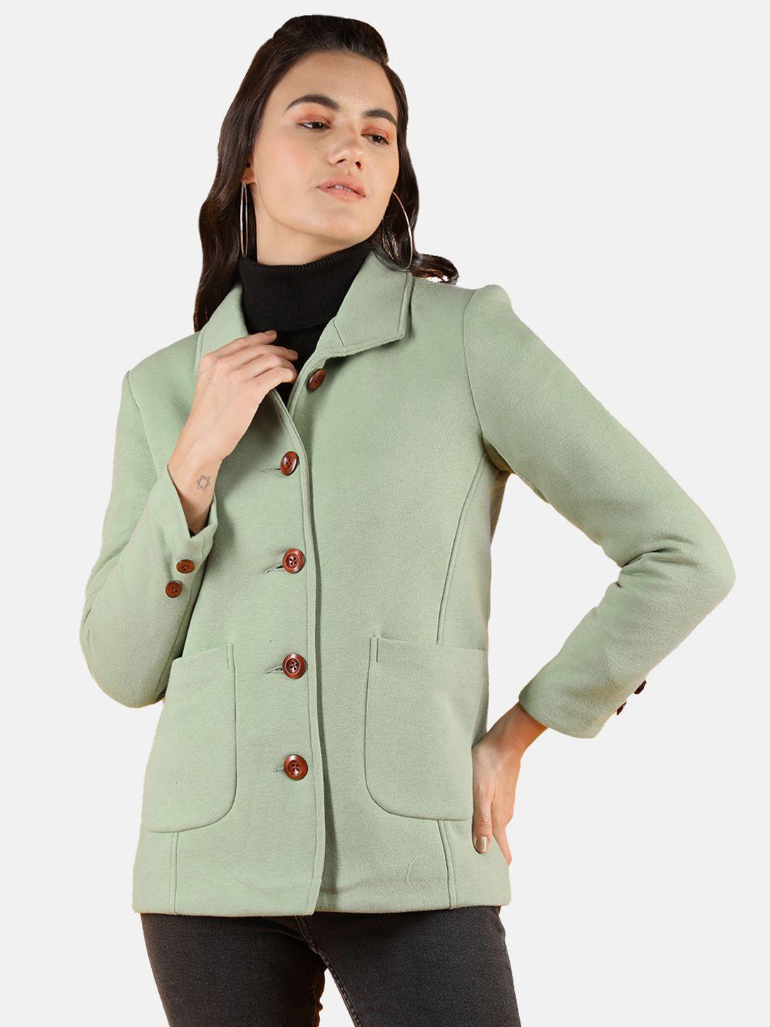dlanxa women green solid fleece winter wear coat