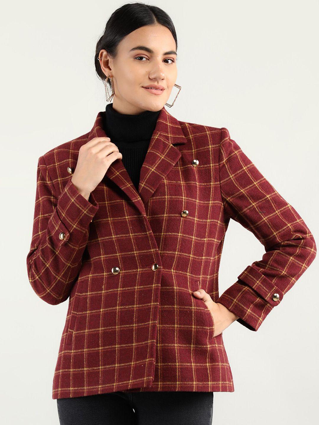 dlanxa women maroon checked coats