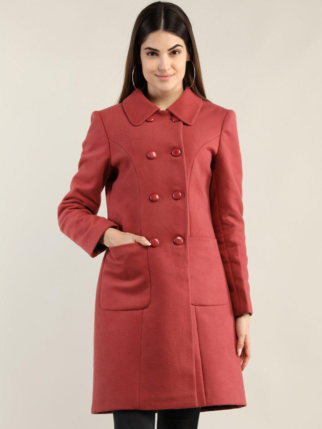 dlanxa women maroon solid winter trenchcoat