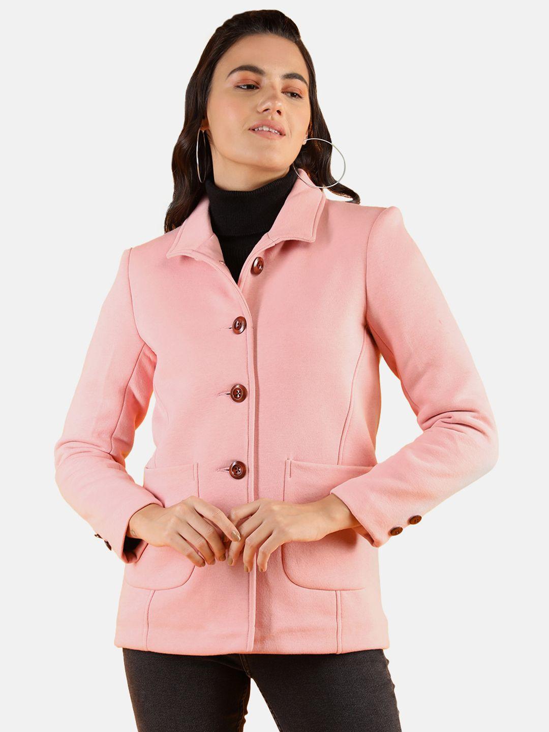 dlanxa women pink solid fleece winter wear overcoat