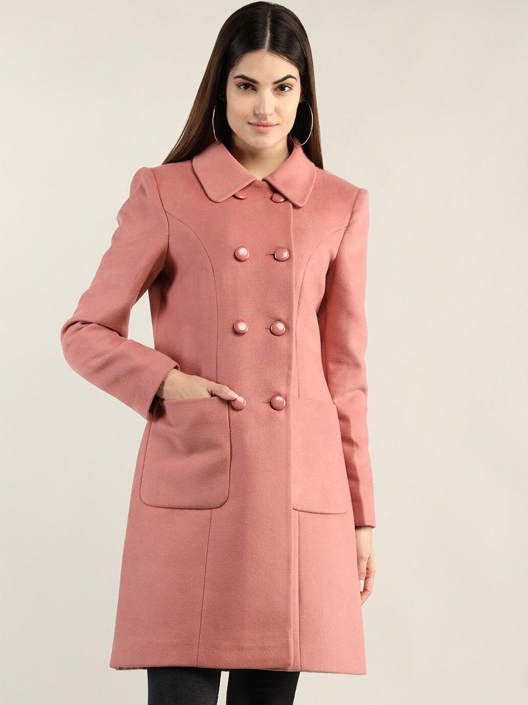 dlanxa women pink solid knee length trench coat