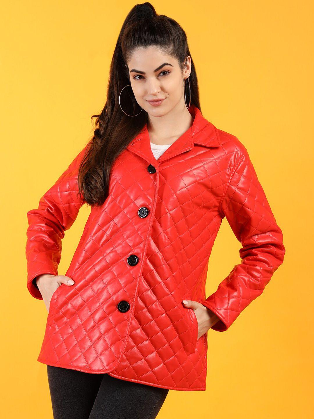 dlanxa women red leather  outdoor tailored jacket
