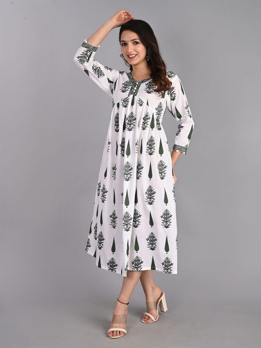 do dhaage floral printed gathered empire midi ethnic dress