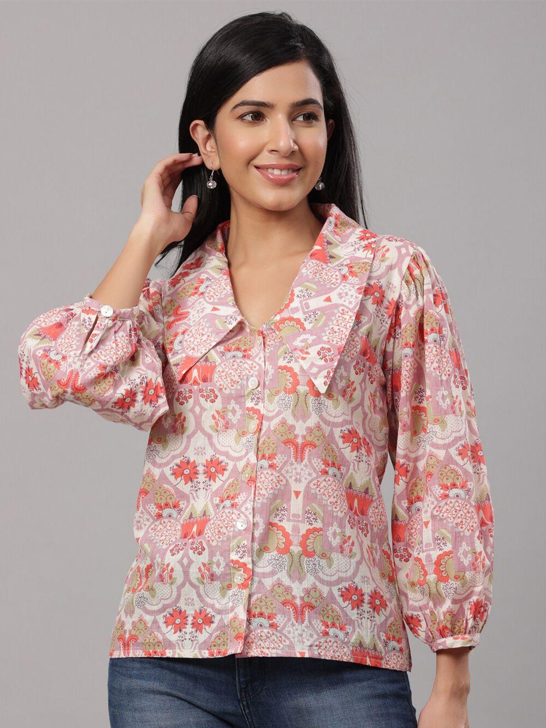do dhaage purple & coral floral print shirt style top