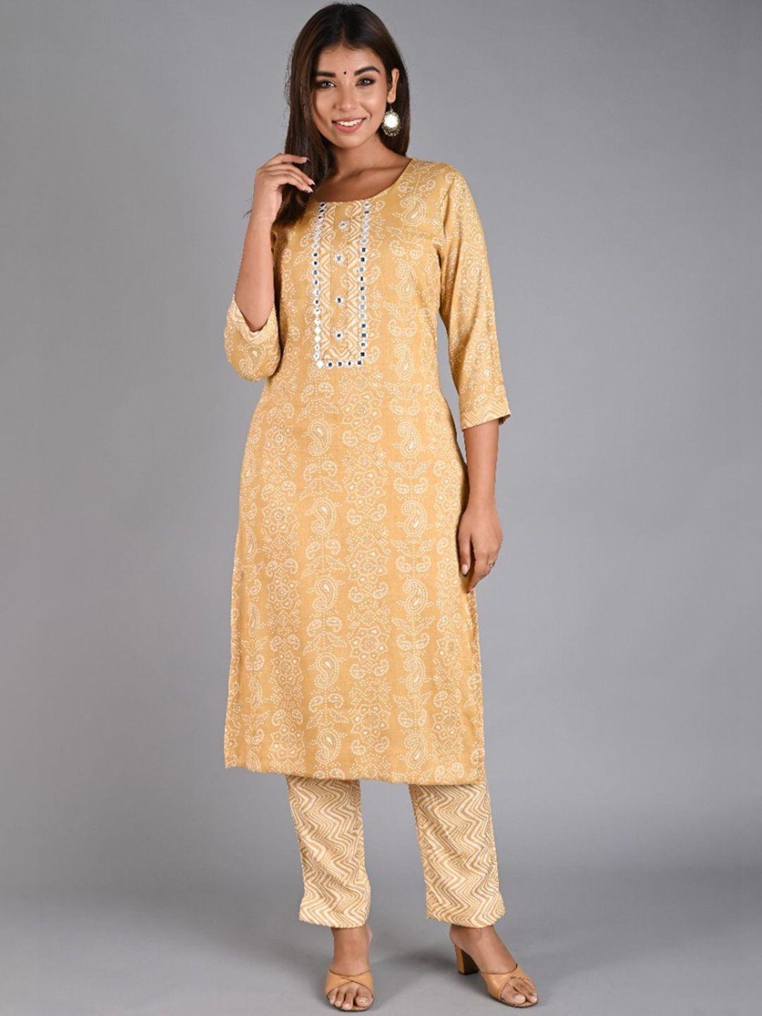 do dhaage bandhani printed mirror work kurta with trousers