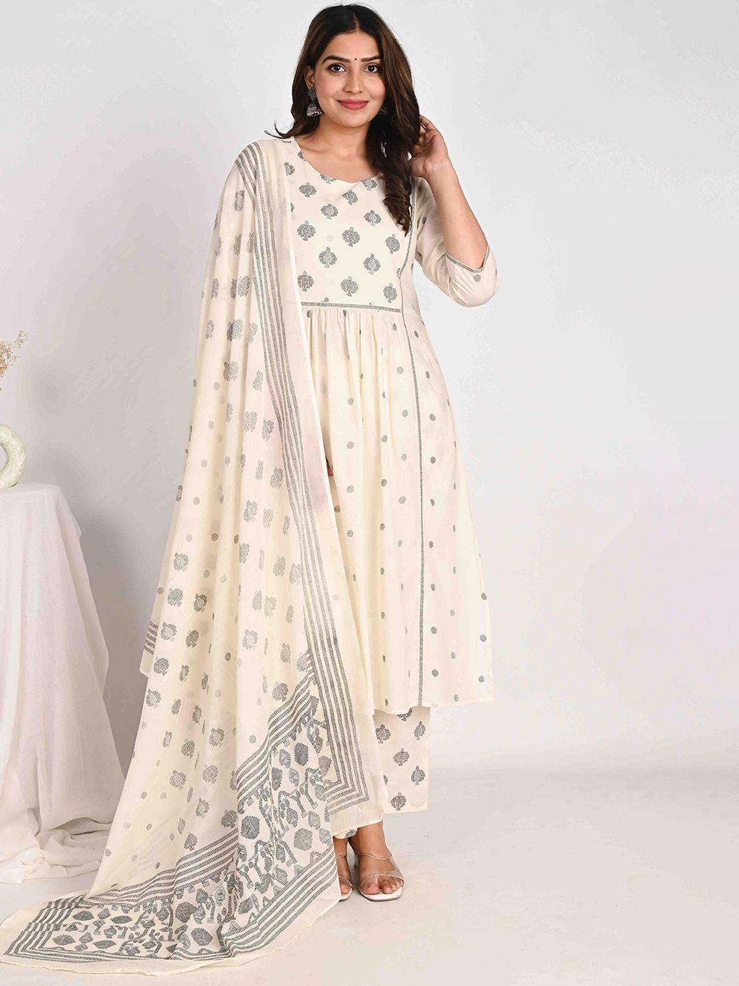 do dhaage ethnic motifs printed round neck straight kurta with trousers & dupatta