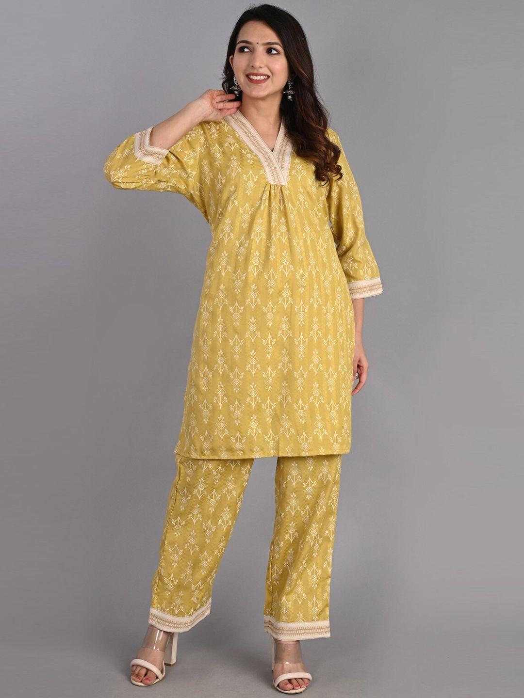 do dhaage floral printed v neck pure cotton kurta with palazzos