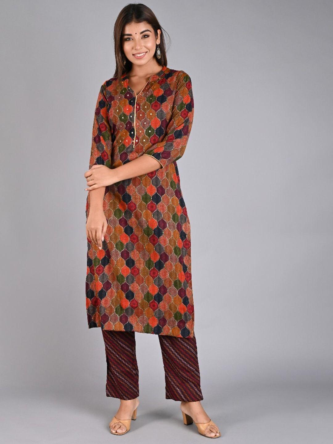 do dhaage printed sequinned kurta with trousers