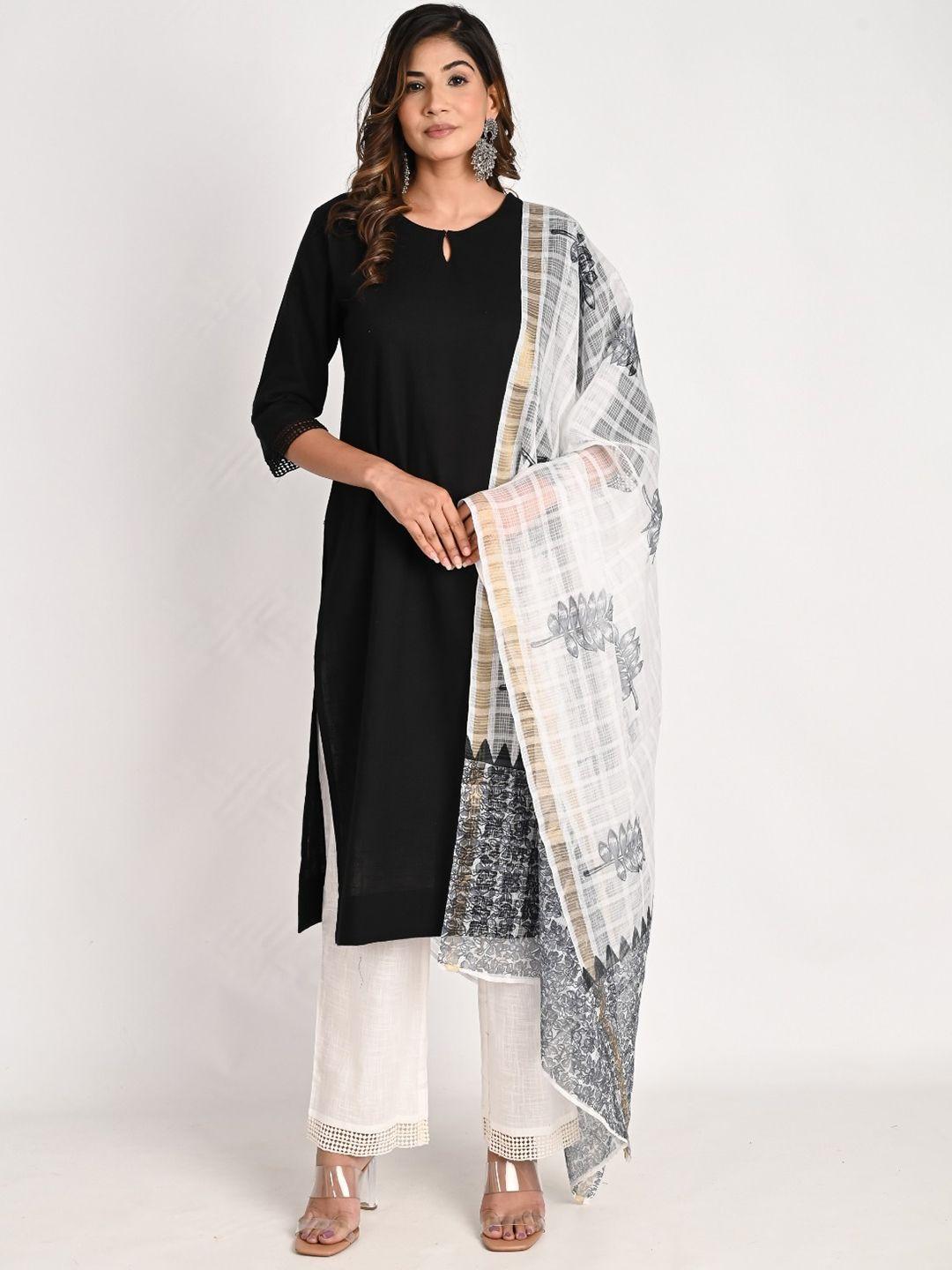 do dhaage women black regular kurti with trousers & with dupatta